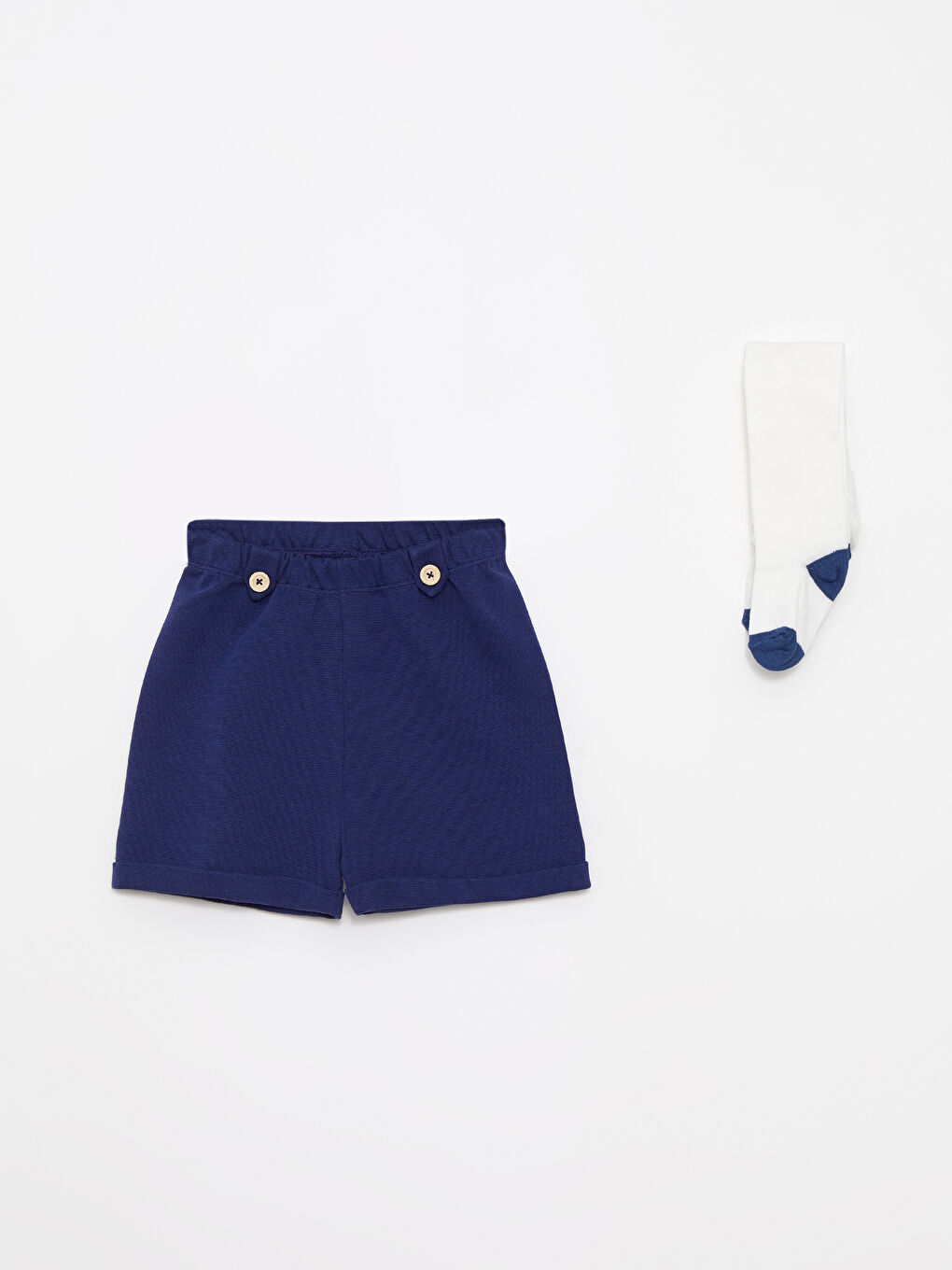 Lacivert Bisiklet Yaka Uzun Kollu Kız Bebek Triko Kazak Şort ve Külotlu Çorap 3'lü Takım-2