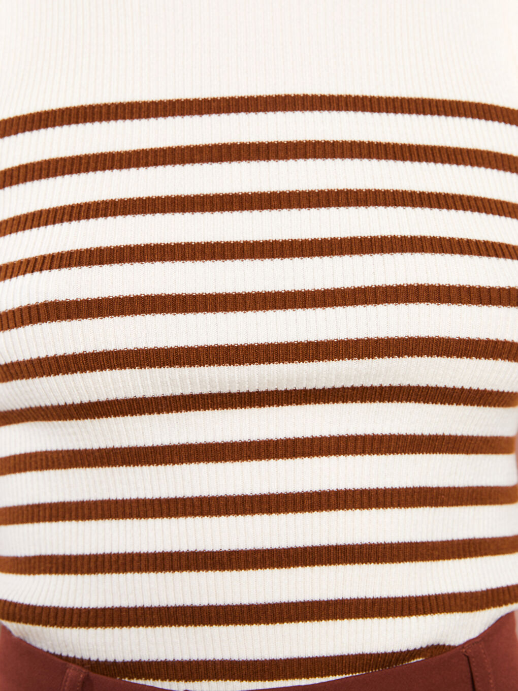 Bej Bisiklet Yaka Çizgili Kadın Triko Kazak-4