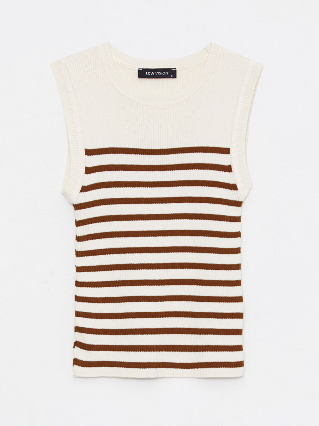 Bej Bisiklet Yaka Çizgili Kadın Triko Kazak-6