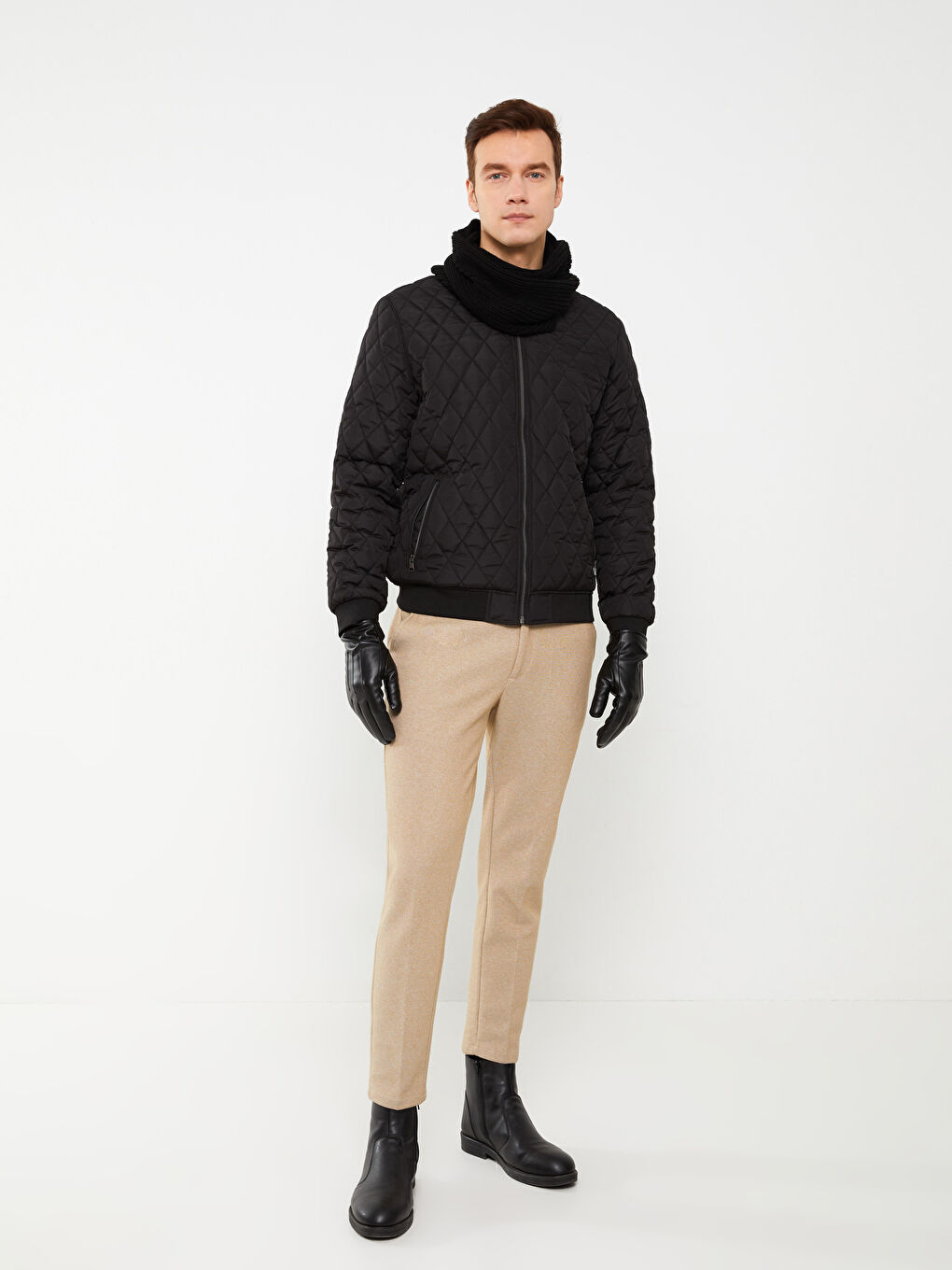 Siyah Deri Görünümlü Erkek Eldiven-1