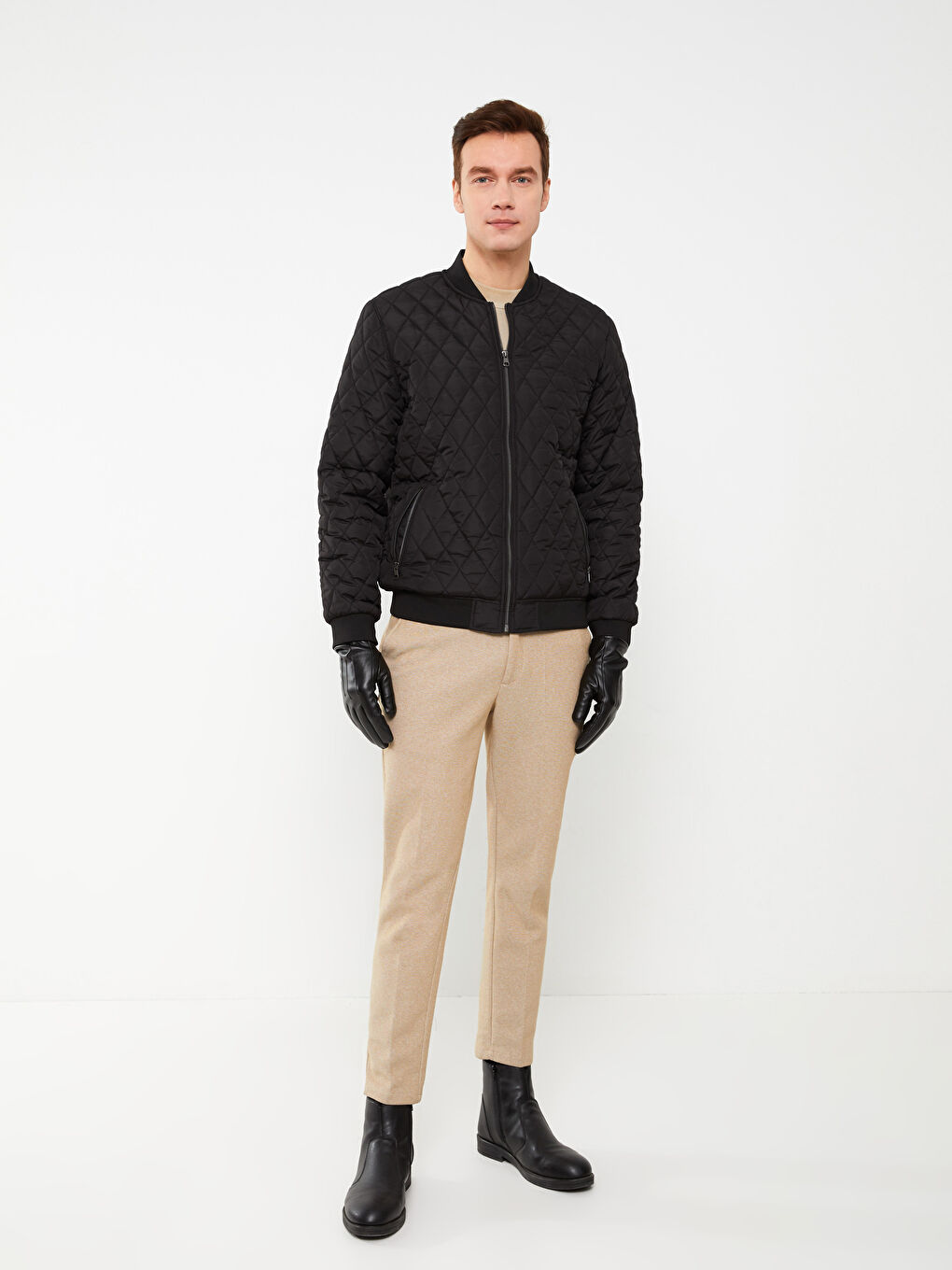 Siyah Deri Görünümlü Erkek Eldiven-2