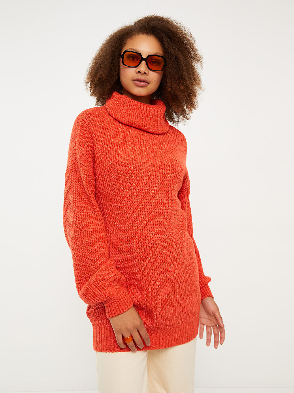 Turtleneck Plain Long Sleeve Women's Knitwear Tunic