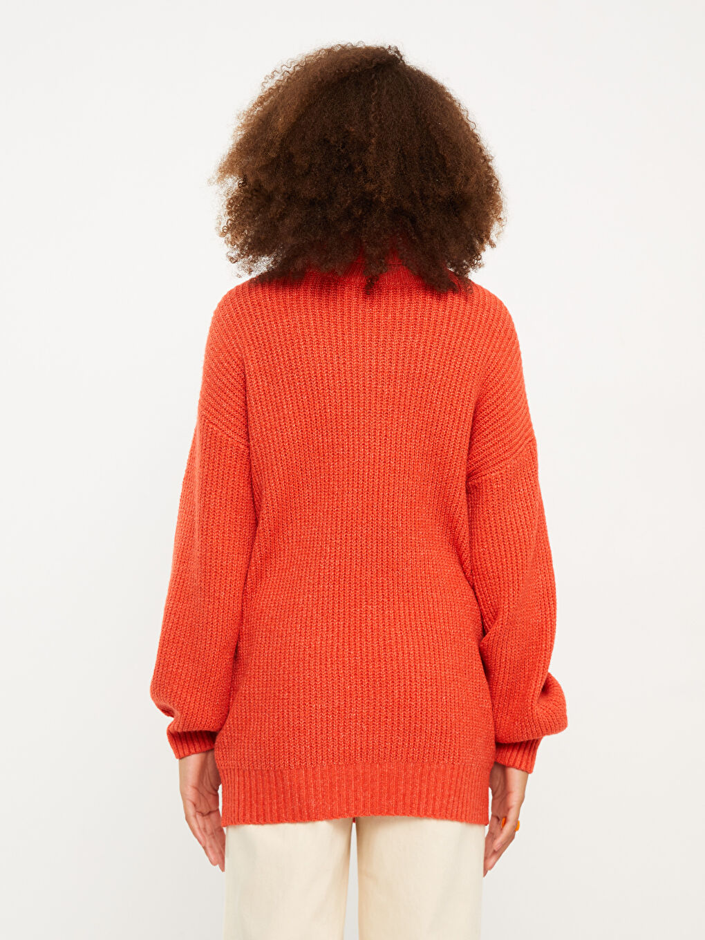 Turtleneck Plain Long Sleeve Women's Knitwear Tunic-4