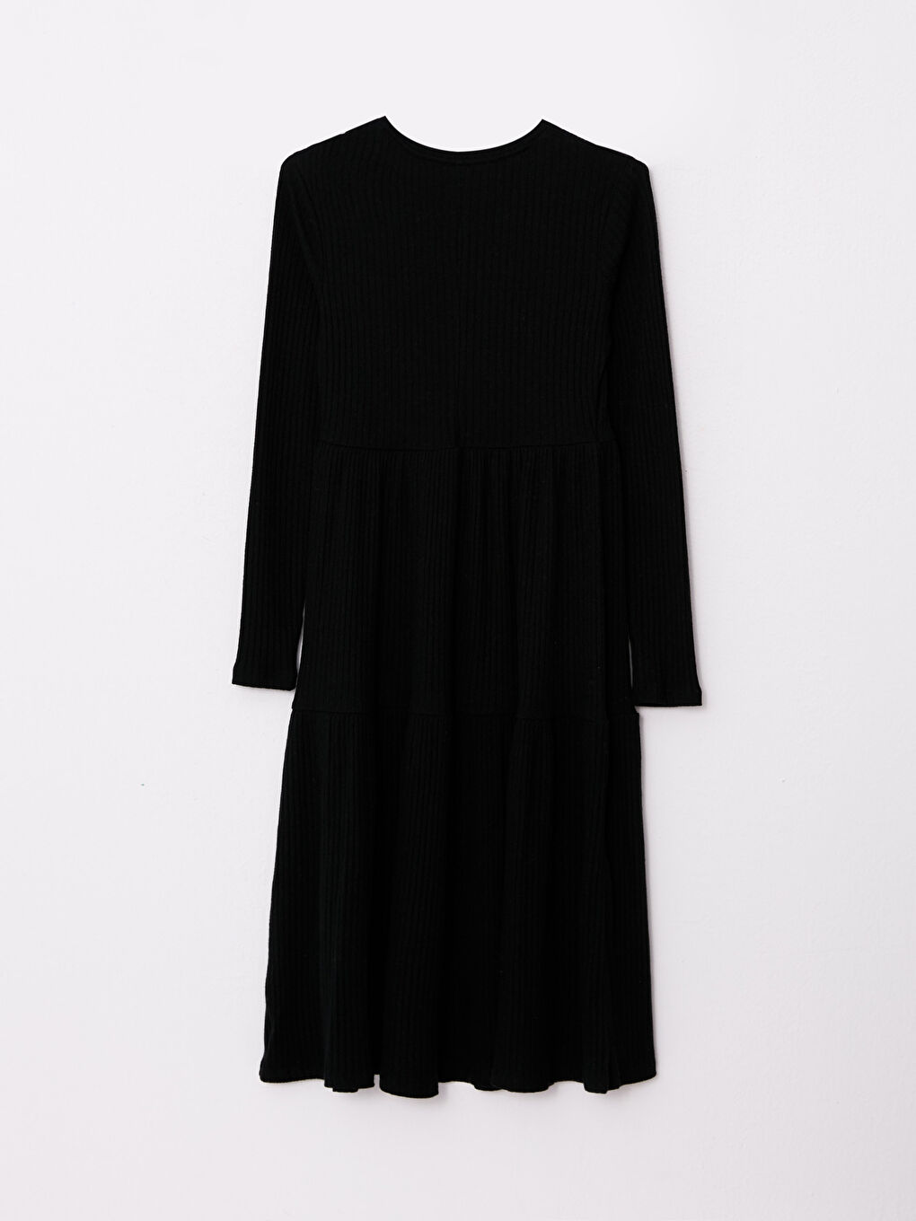 Siyah Bisiklet Yaka Düz Uzun Kollu Hamile Elbise-6