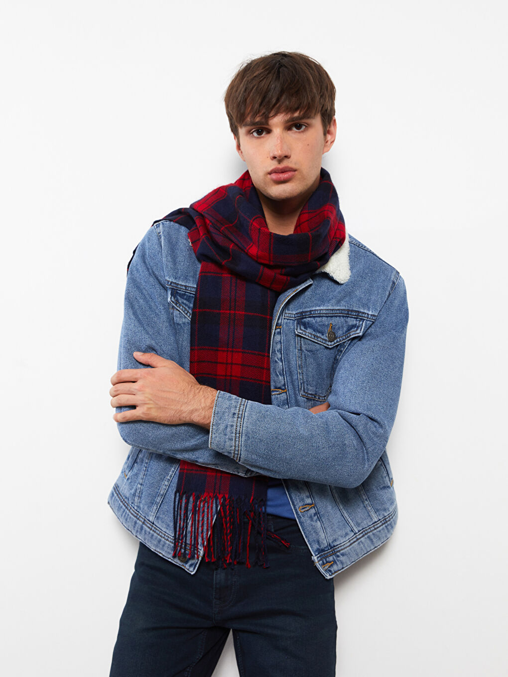 Plaid Patterned Fringed Men's Scarf