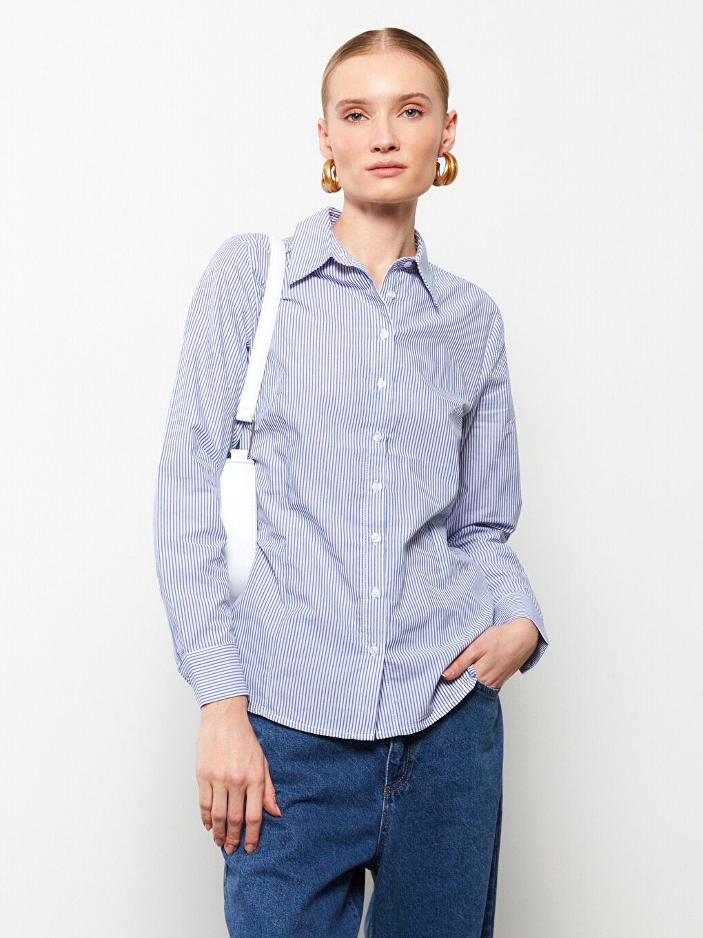 Buttoned Striped Long Sleeve Cotton Women's Shirt