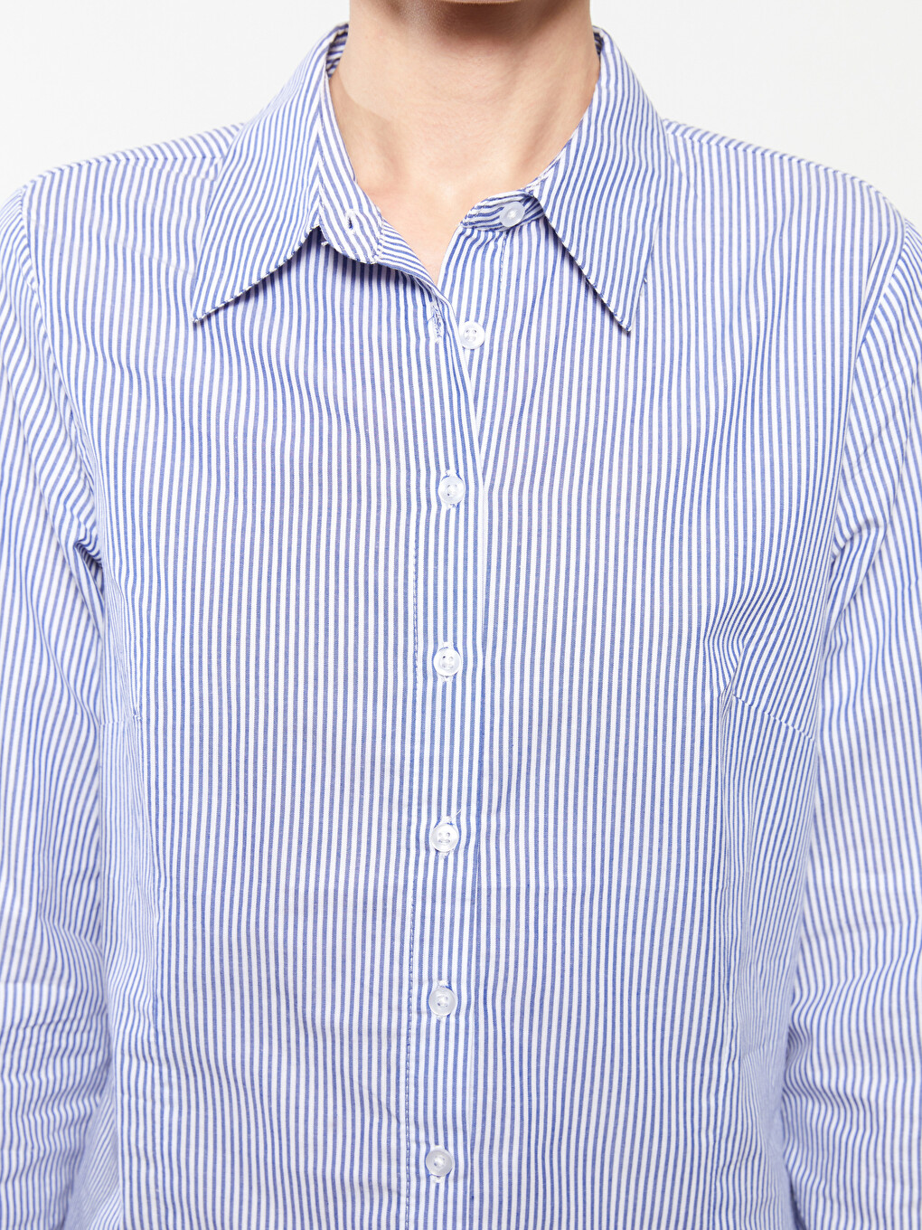 Buttoned Striped Long Sleeve Cotton Women's Shirt-3