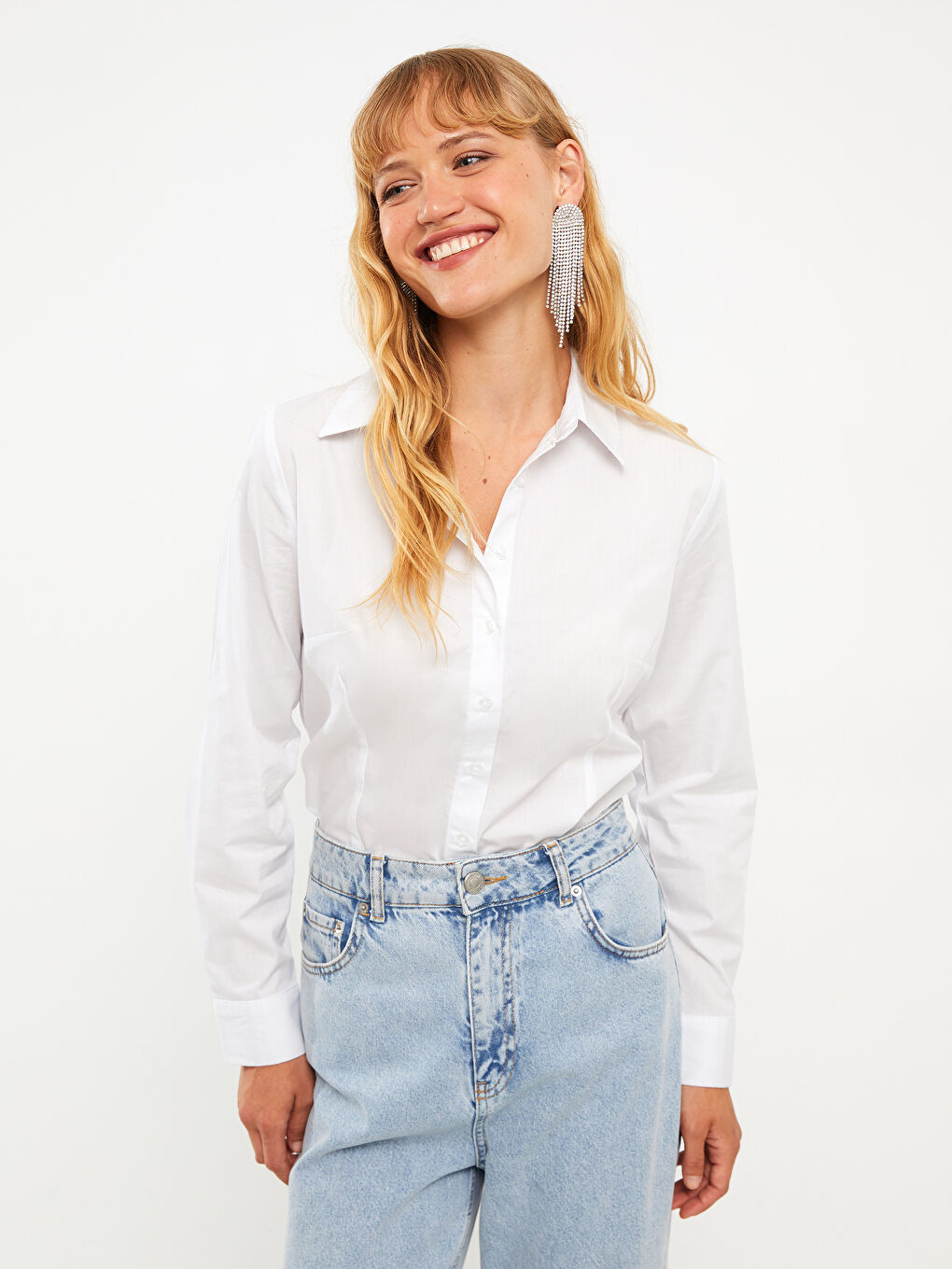 Buttoned Regular Long Sleeve Cotton Women's Shirt-2