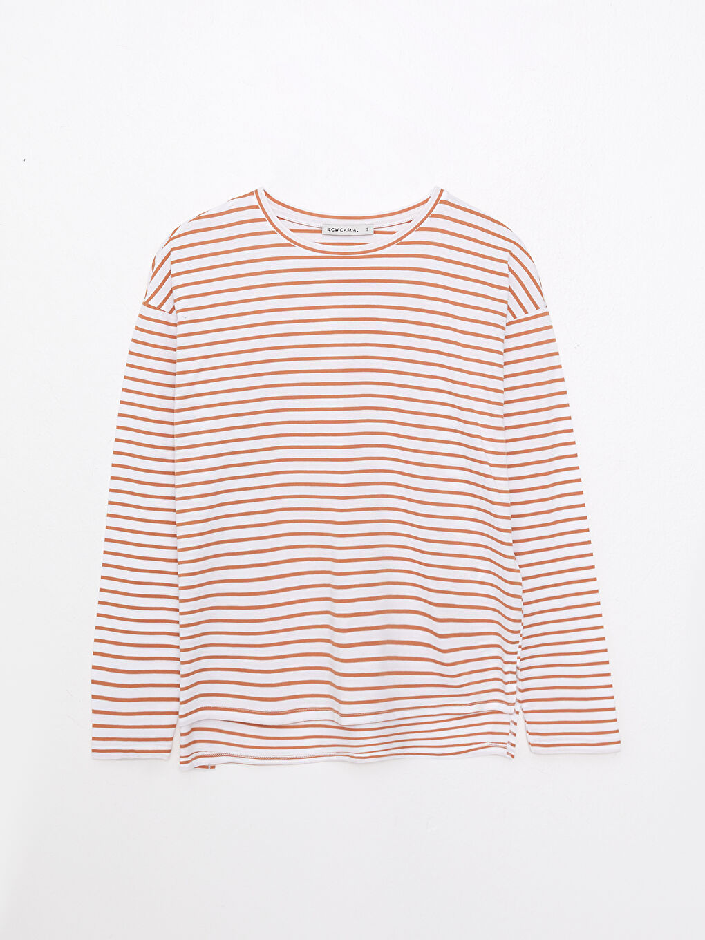 LCW Vision Rundhalsausschnitt Gestreift Langarm Baumwolle Damen T-Shirt -W29347Z8-LFC