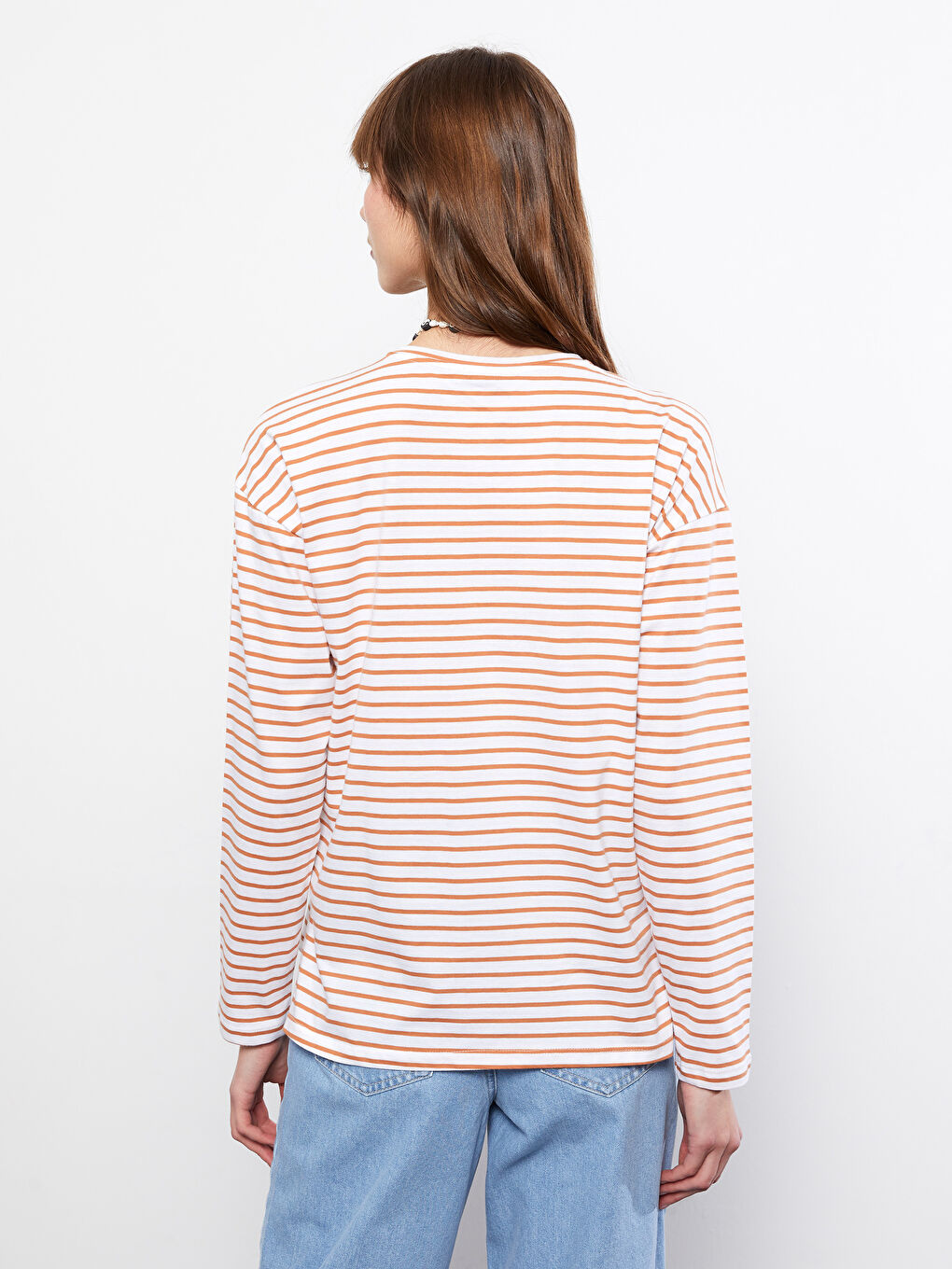 LCW Vision Rundhalsausschnitt Gestreift Langarm Baumwolle Damen T-Shirt -W29347Z8-LFC