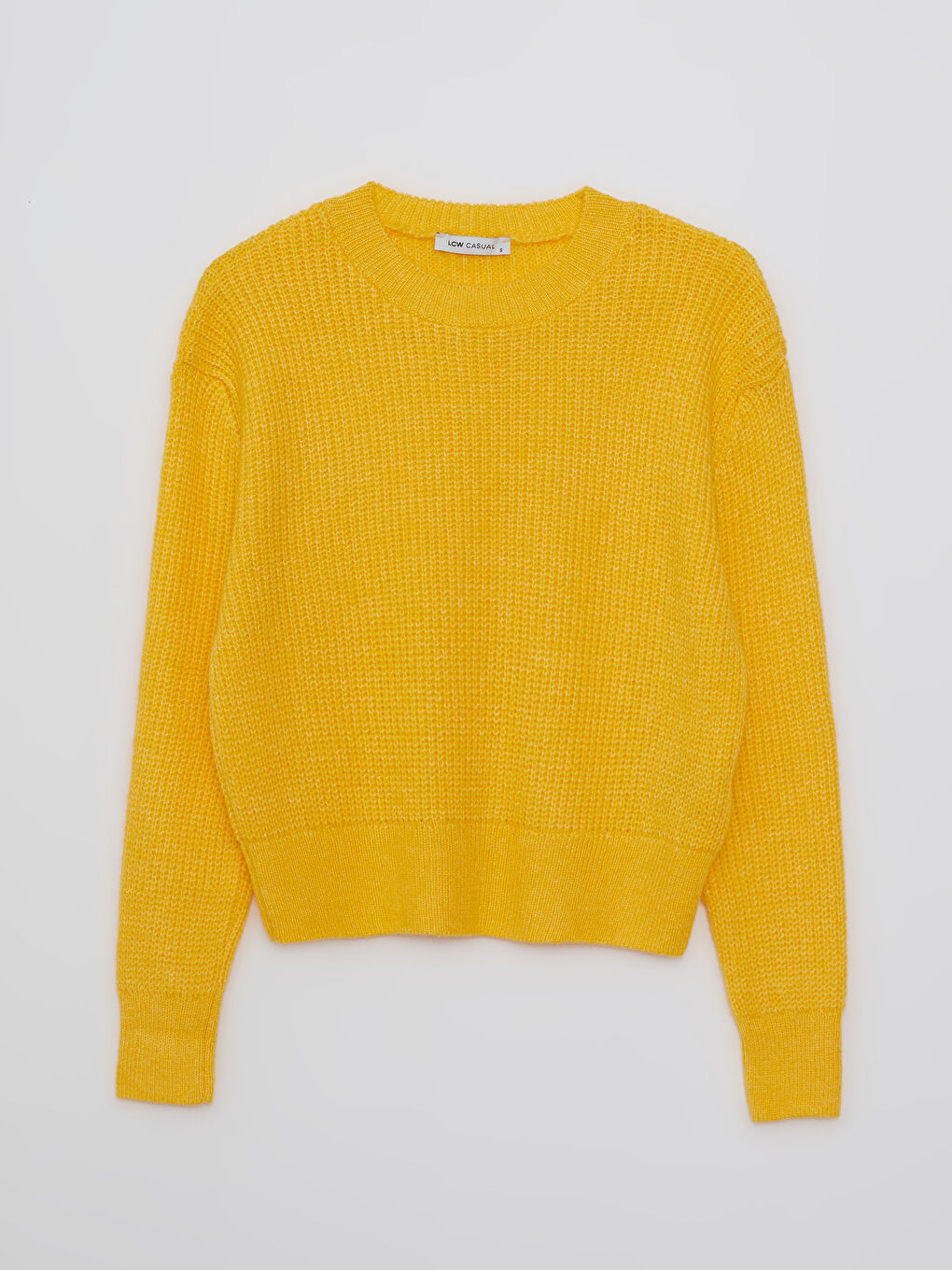 Sarı Bisiklet Yaka Düz Uzun Kollu Kadın Triko Kazak-5