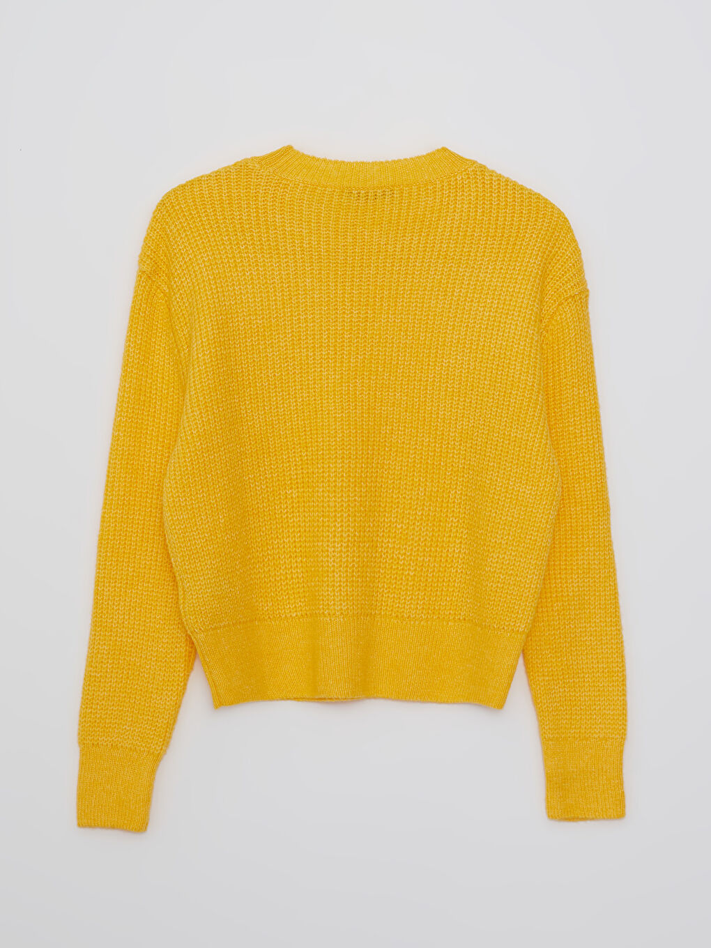 Sarı Bisiklet Yaka Düz Uzun Kollu Kadın Triko Kazak-6