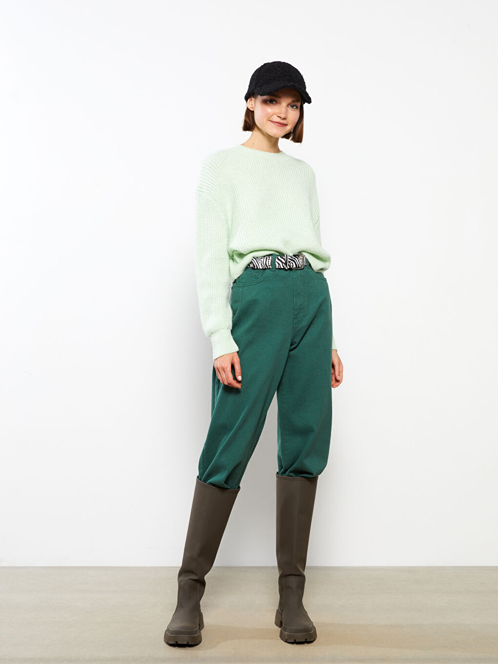 Pulover Tricotat Simplu cu Mânecă Lungă și Guler Rotund pentru Femei-2