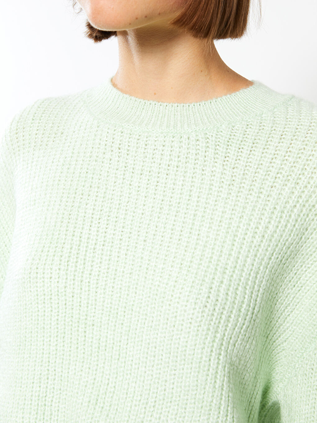 Pulover Tricotat Simplu cu Mânecă Lungă și Guler Rotund pentru Femei-3