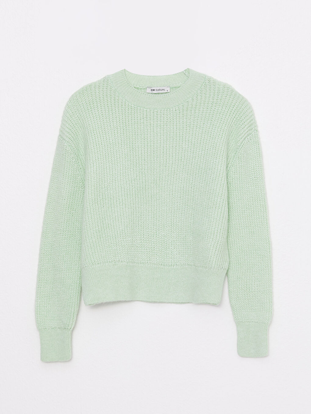 Pulover Tricotat Simplu cu Mânecă Lungă și Guler Rotund pentru Femei-5