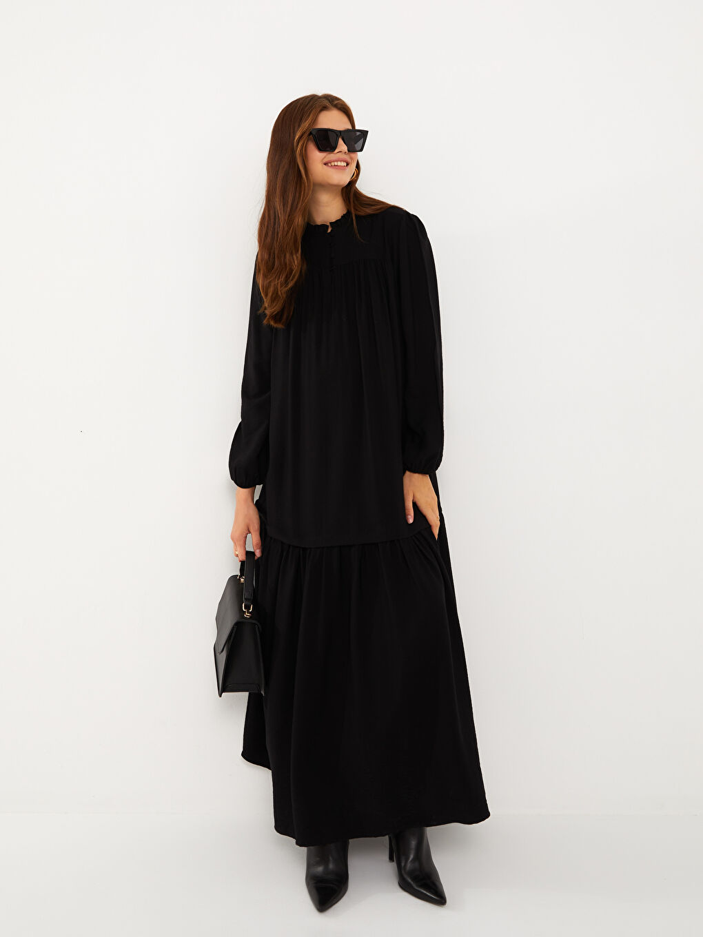LCWAIKIKI Maternity Stand Collar Straight Long Sleeve Maternity Dress -W29359Z8-CVL