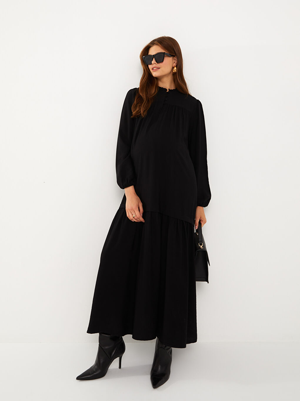 LCWAIKIKI Maternity Stand Collar Straight Long Sleeve Maternity Dress -W29359Z8-CVL