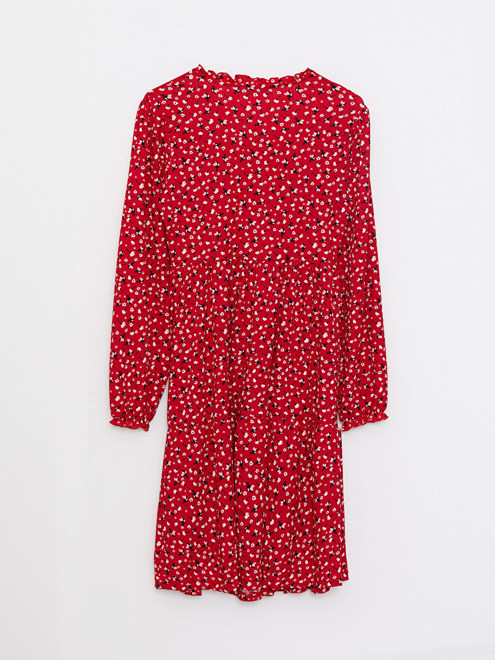 Kırmızı V Yaka Desenli Uzun Kollu Krinkle Hamile Elbise-6