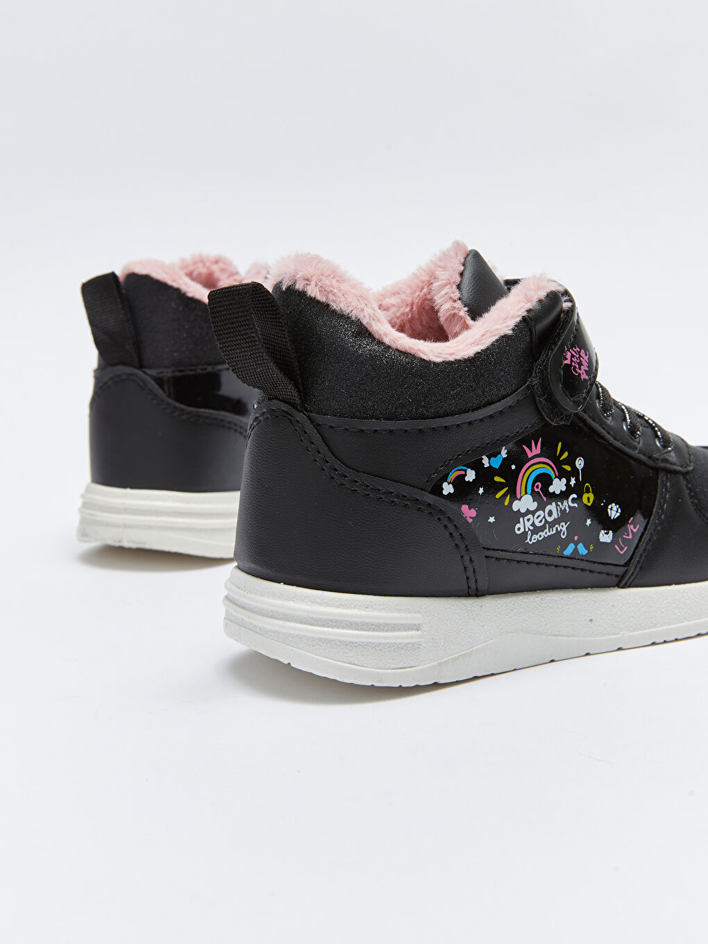 Siyah Baskılı Cırt Cırt ve Fermuar Kapamalı Kız Çocuk Bot-4