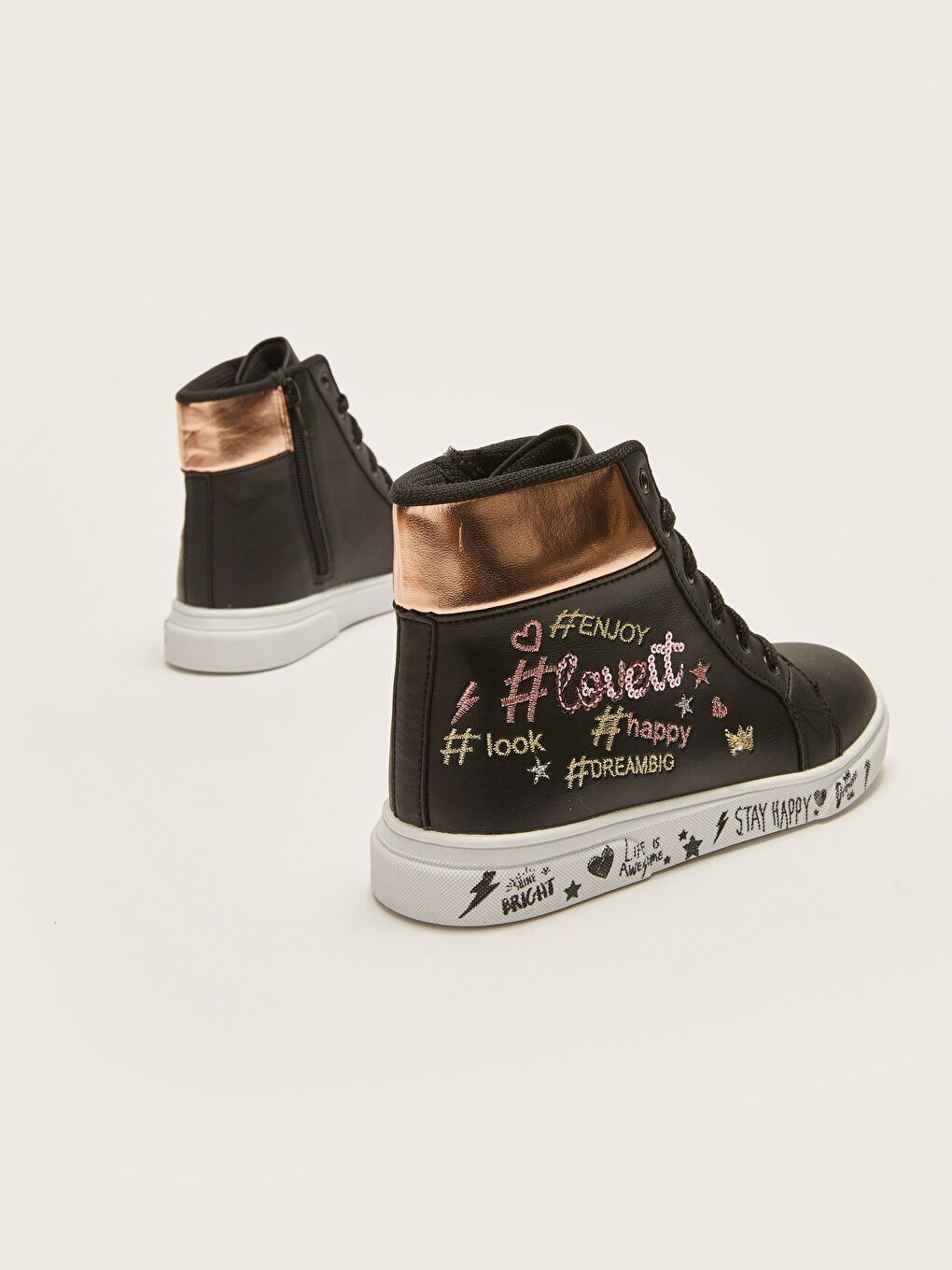 Siyah Yazı Nakışlı Kız Çocuk Bilek Boy Spor Ayakkabı-9