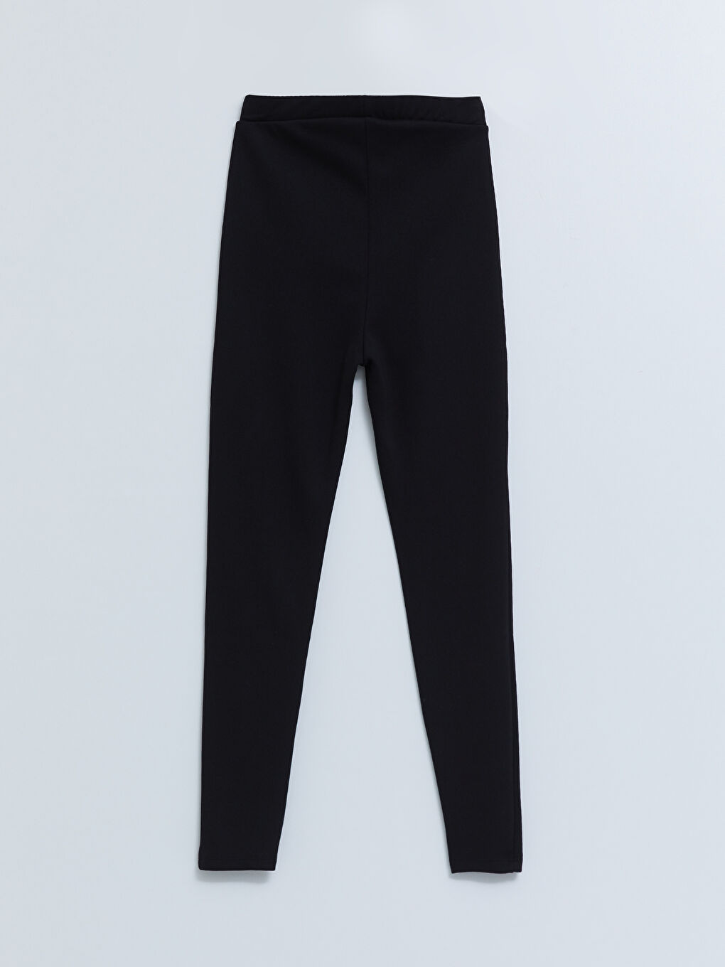 Siyah Kadın Beli Lastikli Düz Tayt-6