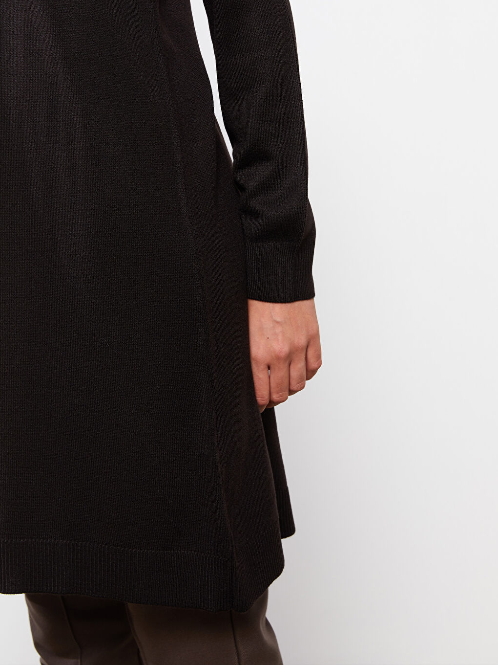 Crew Neck Plain Long Sleeve Women's Knitwear Tunic-3