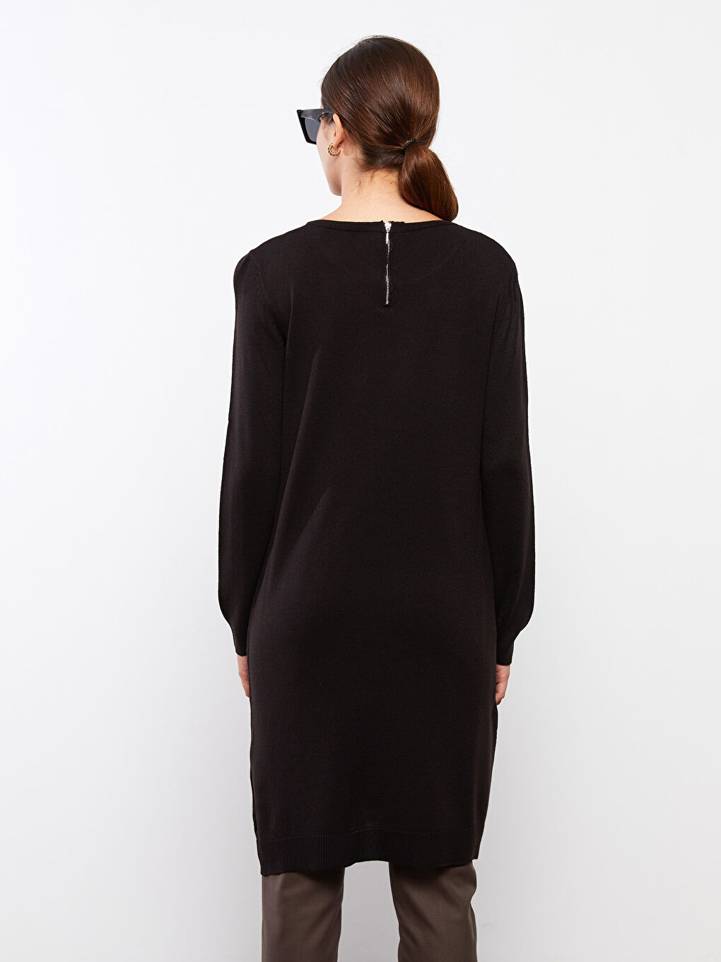 Crew Neck Plain Long Sleeve Women's Knitwear Tunic-4