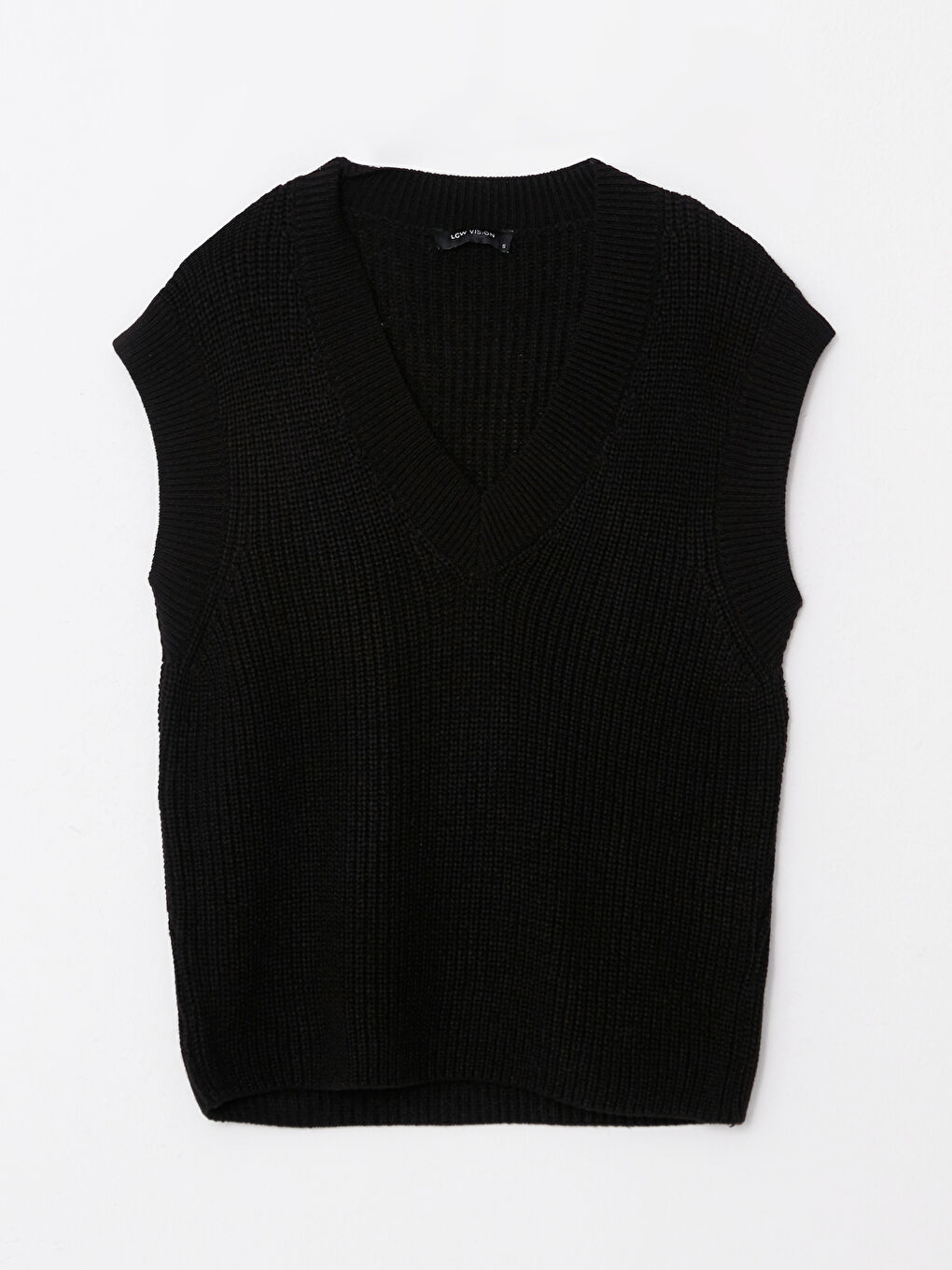 Siyah Kadın V Yaka Düz Triko Süveter-10