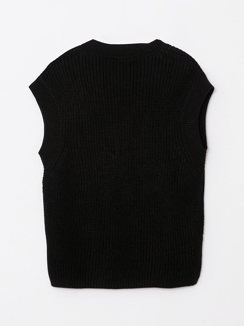 Siyah Kadın V Yaka Düz Triko Süveter-11