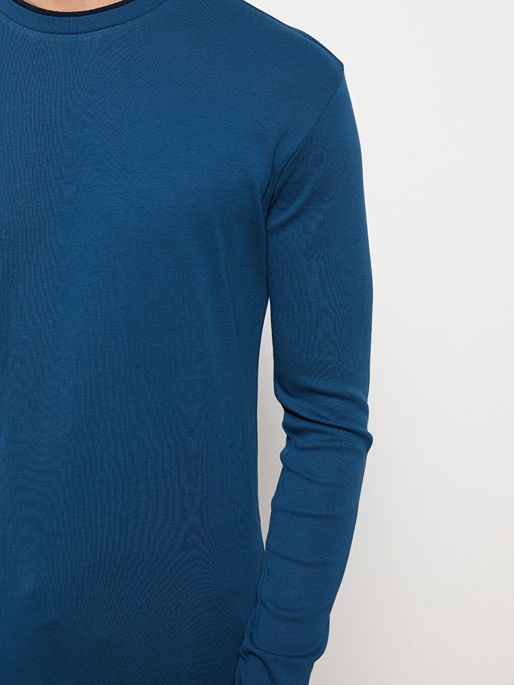 Petrol Bisiklet Yaka Uzun Kollu Erkek Pijama Üst-3