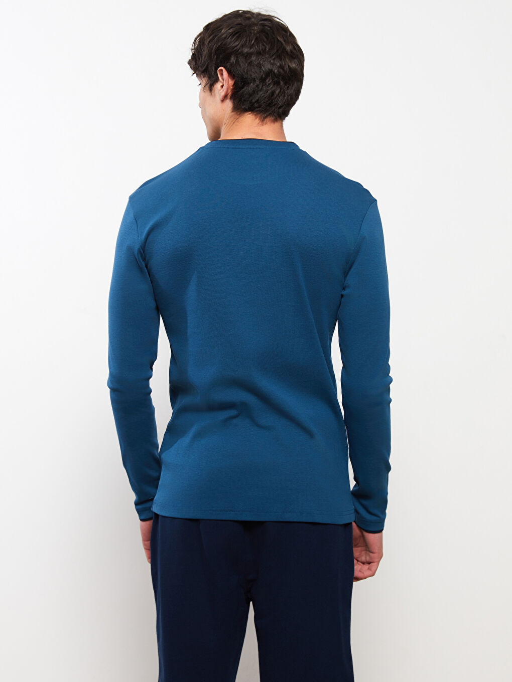 Petrol Bisiklet Yaka Uzun Kollu Erkek Pijama Üst-4