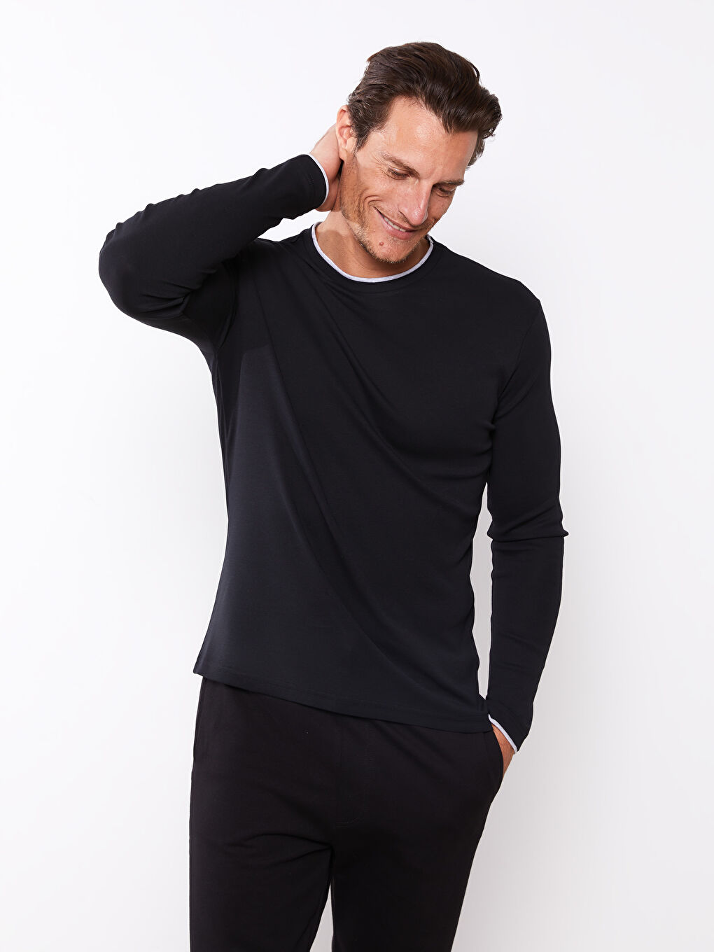 Пижамный Верх Мужской С Длинным Рукавом И Круглым Вырезом-1