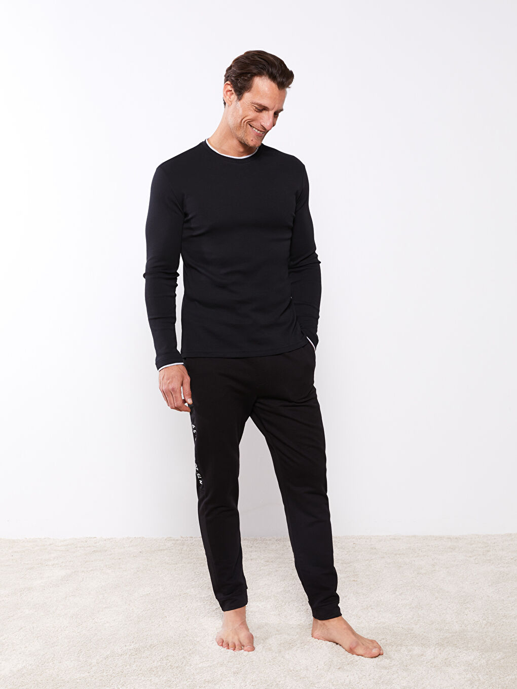 Пижамный Верх Мужской С Длинным Рукавом И Круглым Вырезом-2