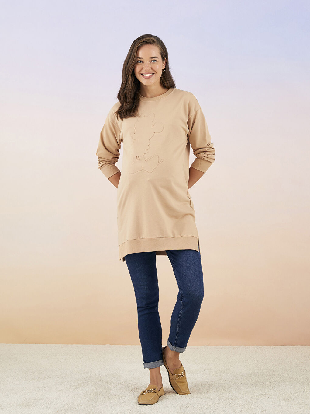 تونيك سترة رياضية ياقة دائرية مطبوع ميني ماوس كم طويل فترة الحمل وما بعدها