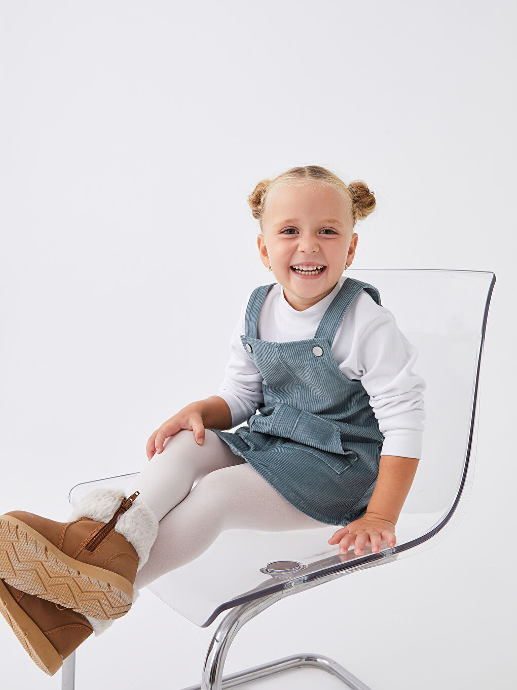 Mavi Kare Yaka Askılı Basic Kız Bebek Salopet ve Külotlu Çorap 2'li Takım-1