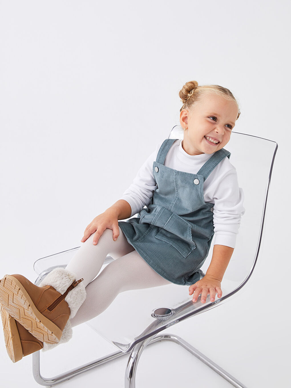 Mavi Kare Yaka Askılı Basic Kız Bebek Salopet ve Külotlu Çorap 2'li Takım-2