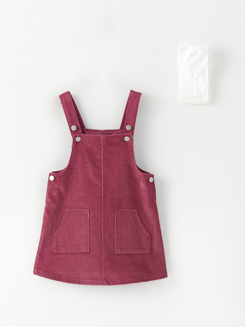 Mürdüm Kare Yaka Askılı Basic Kız Bebek Salopet ve Külotlu Çorap 2'li Takım