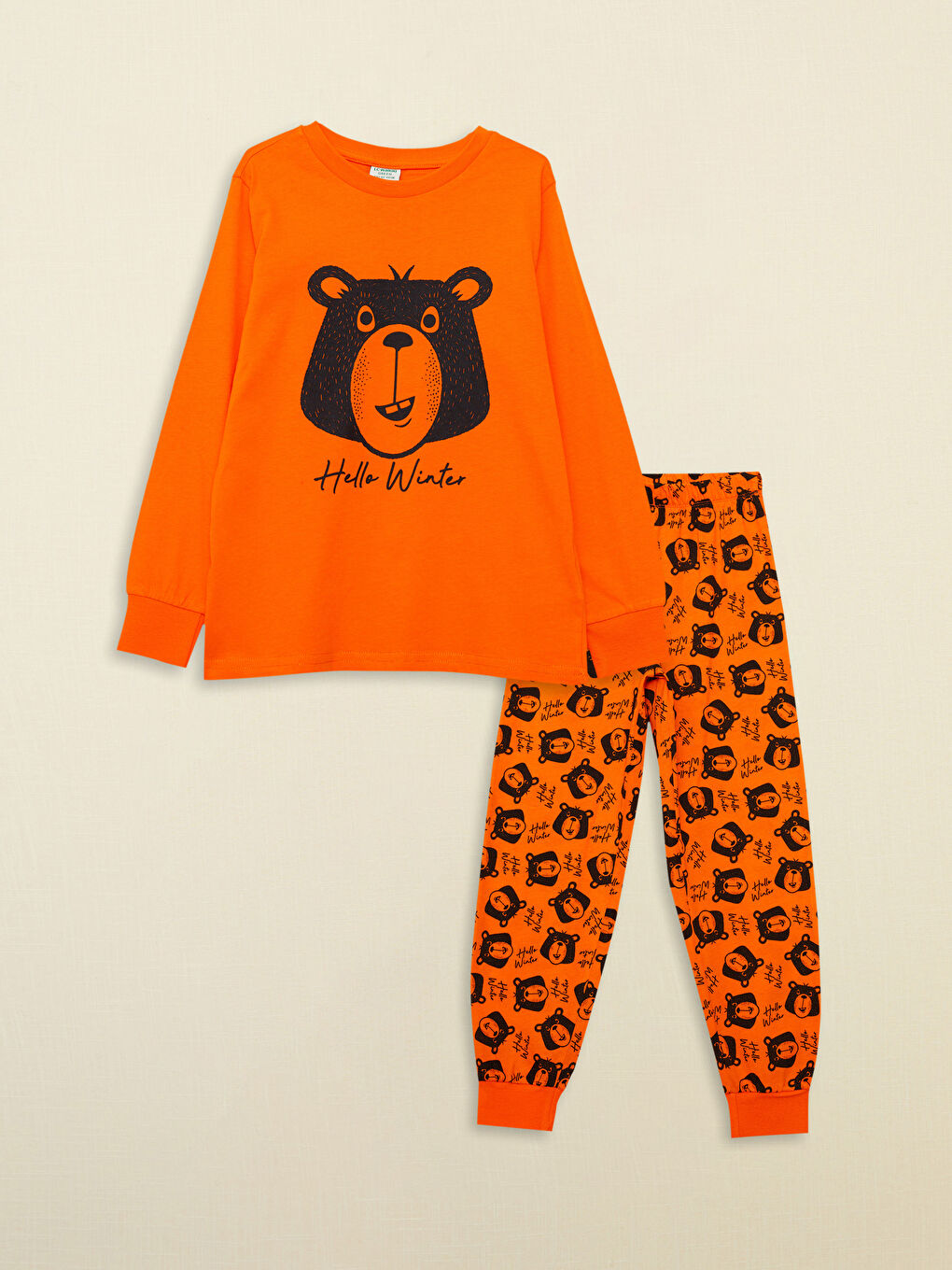 LCW Kids Bisiklet Yaka Baskılı Uzun Kollu Erkek Çocuk Pijama Takımı -W29446Z4-GNN
