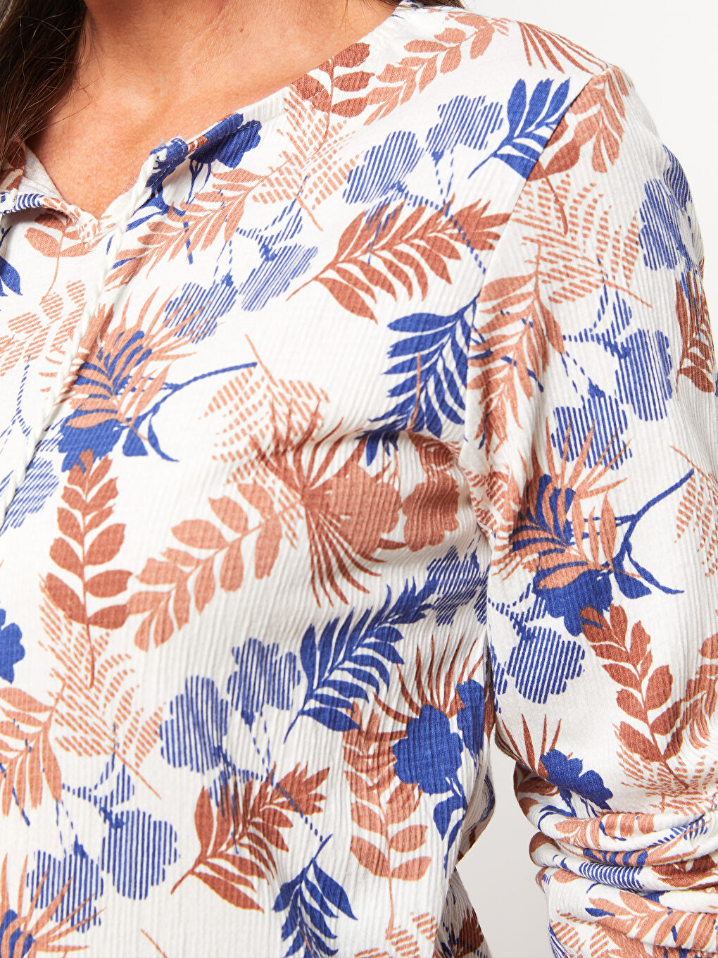 Tie Neck Patterned Long Sleeve Women's Blouse-3