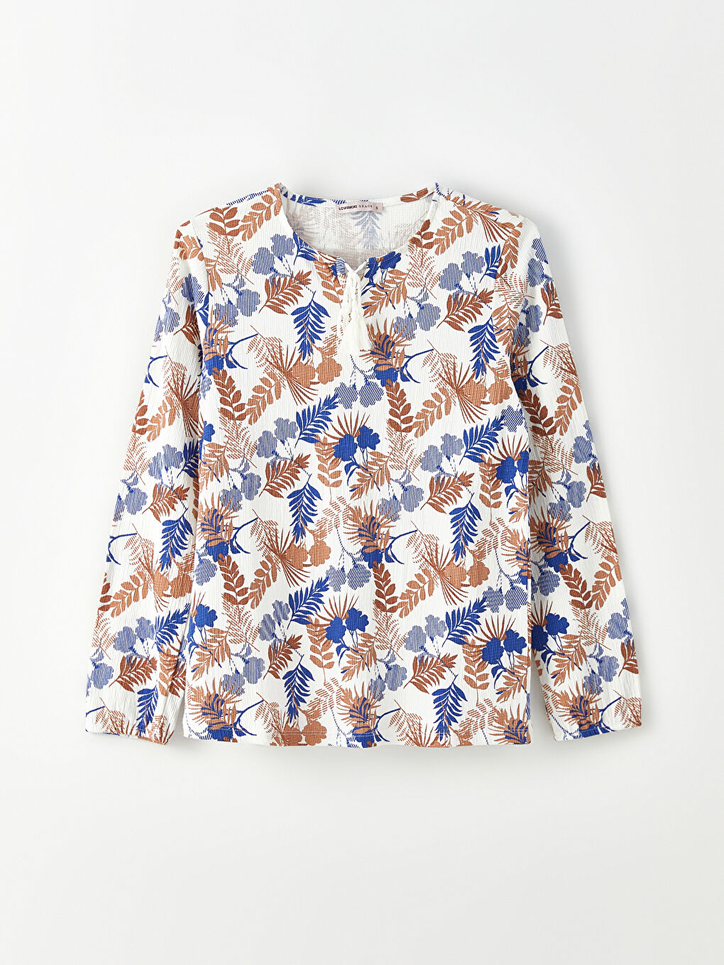 Tie Neck Patterned Long Sleeve Women's Blouse-5