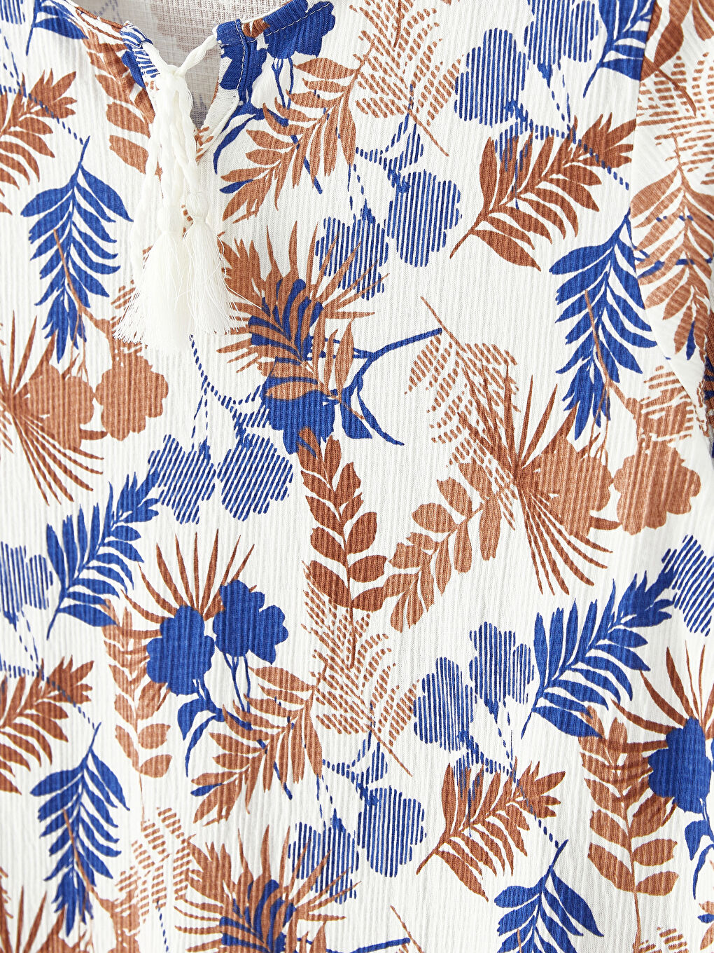 Tie Neck Patterned Long Sleeve Women's Blouse-6