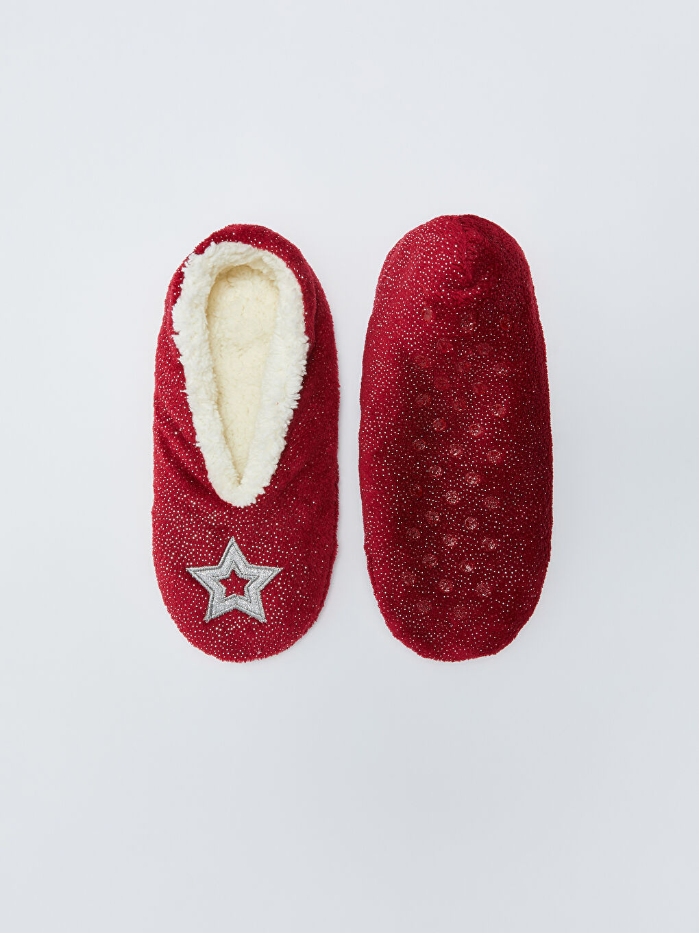 Bordo Yılbaşı Temalı Kadın Ev Çorabı-1