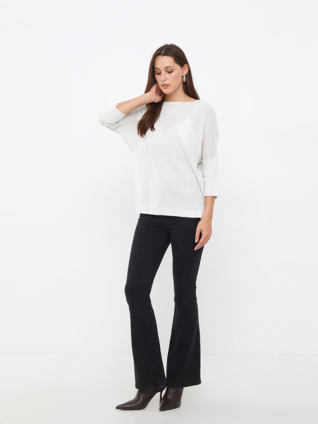 Crew Neck Plain Long Sleeve Women's Knitwear Sweater-1