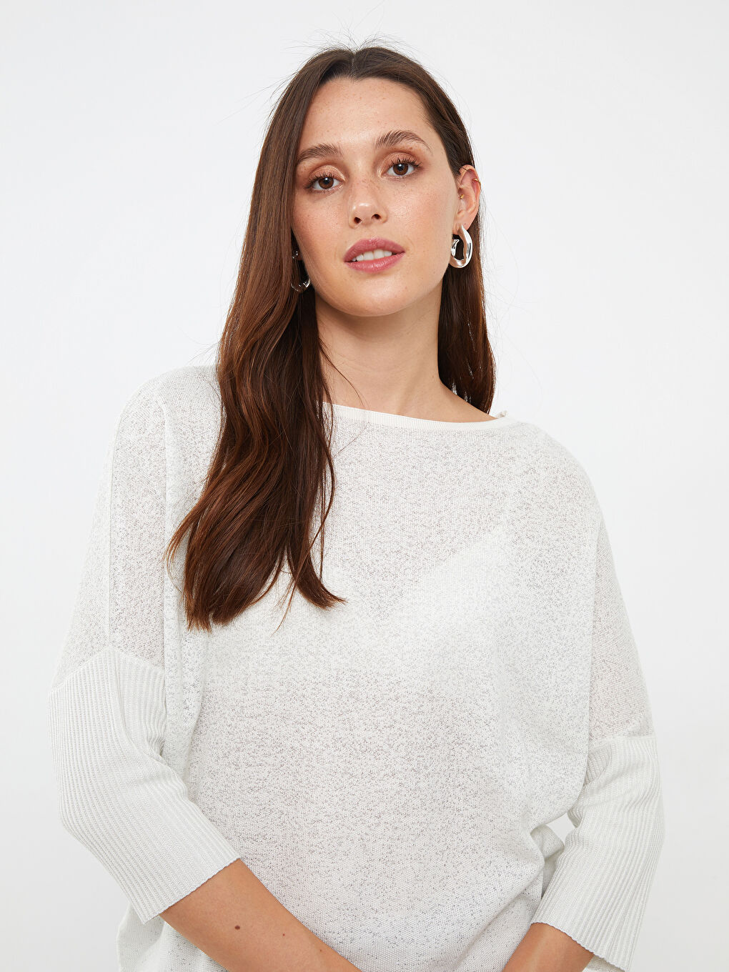 Crew Neck Plain Long Sleeve Women's Knitwear Sweater-2