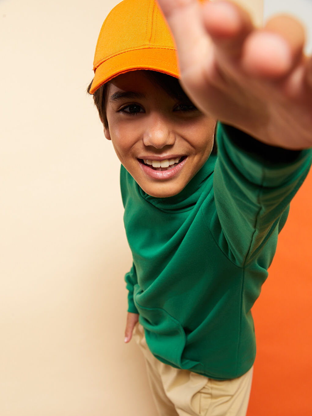 Yeşil Kapüşonlu Basic Uzun Kollu Erkek Çocuk Sweatshirt-3