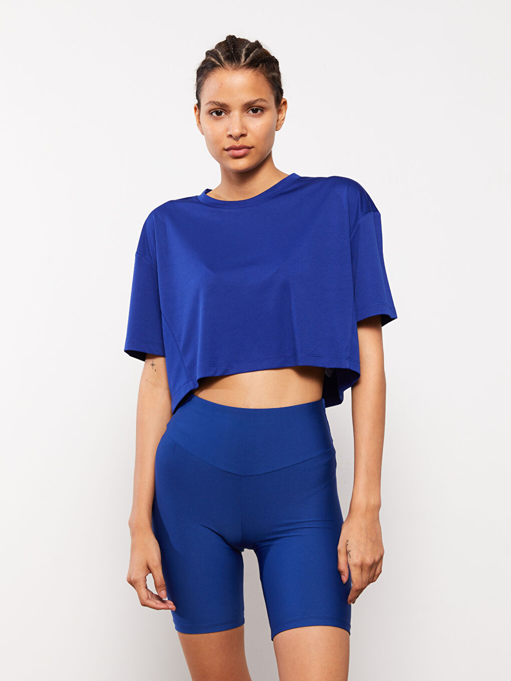 Women's Elastic Waist Plain Sports Shorts Leggings-6