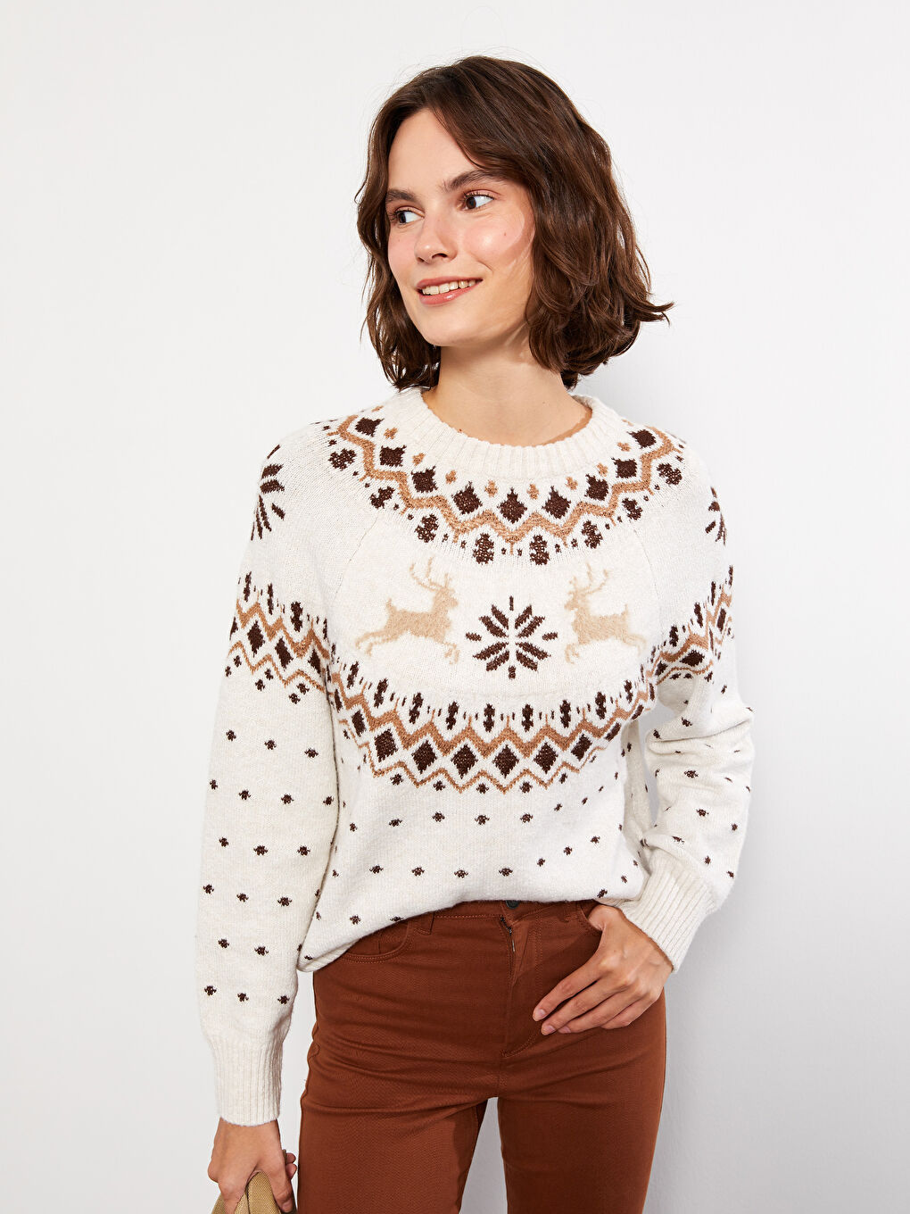 LCW Vision Rundhalsausschnitt Gemustert Langarm Damen Strickpullover -W29539Z8-R9J