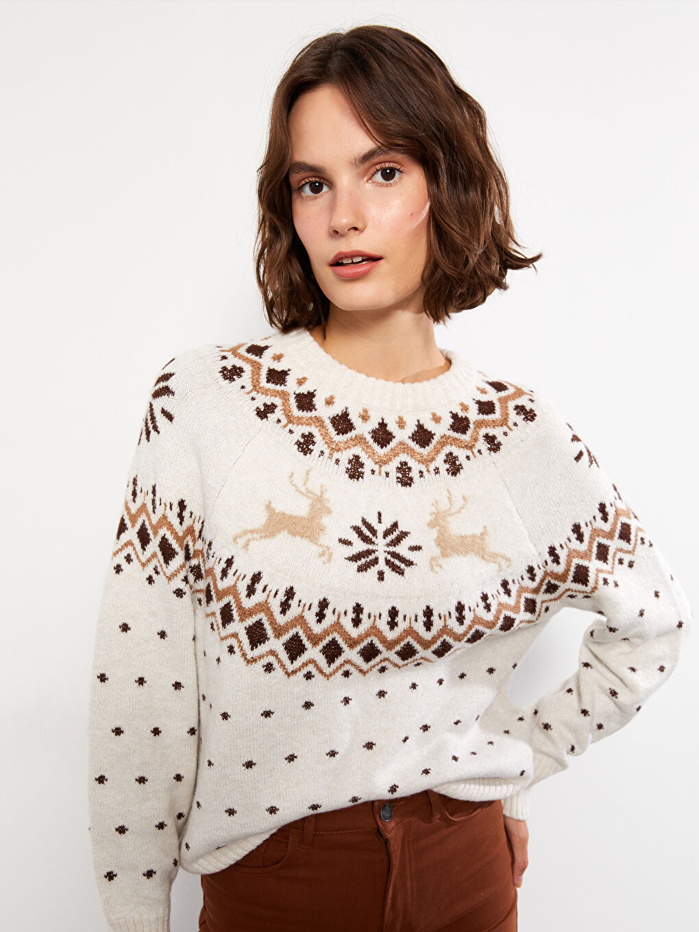 LCW Vision Rundhalsausschnitt Gemustert Langarm Damen Strickpullover -W29539Z8-R9J