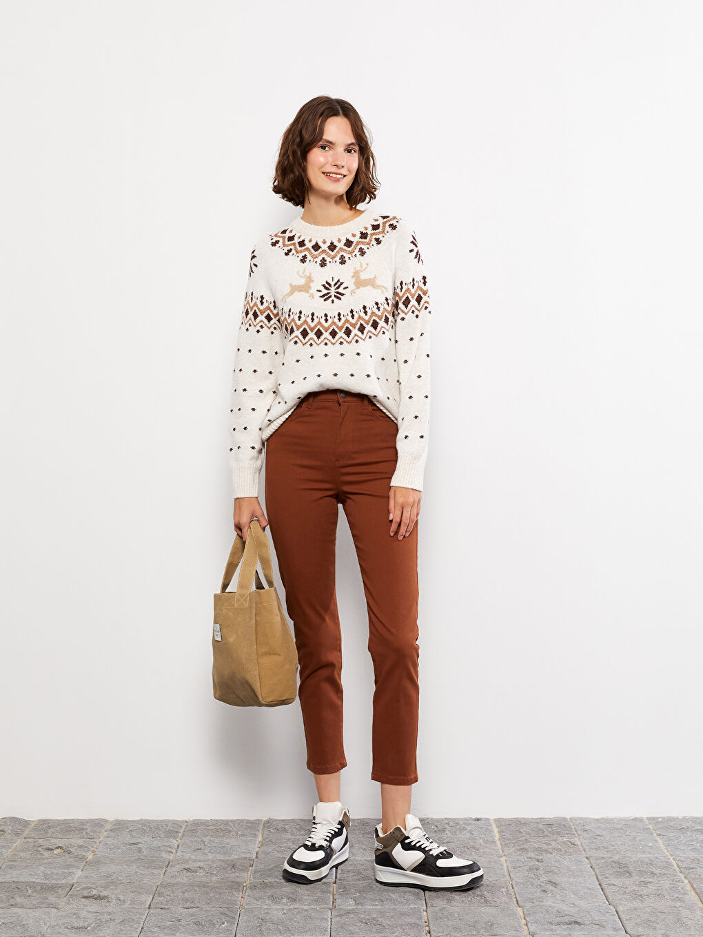 LCW Vision Rundhalsausschnitt Gemustert Langarm Damen Strickpullover -W29539Z8-R9J