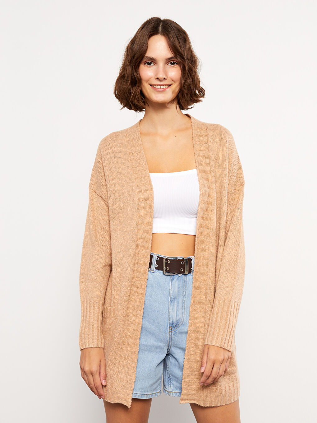 Shawl Collar Plain Long Sleeve Women's Knitwear Cardigan-1